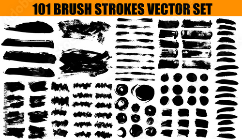 Large set different grunge brush strokes. Dirty artistic design elements isolated on white background. Black ink vector brush strokes	
