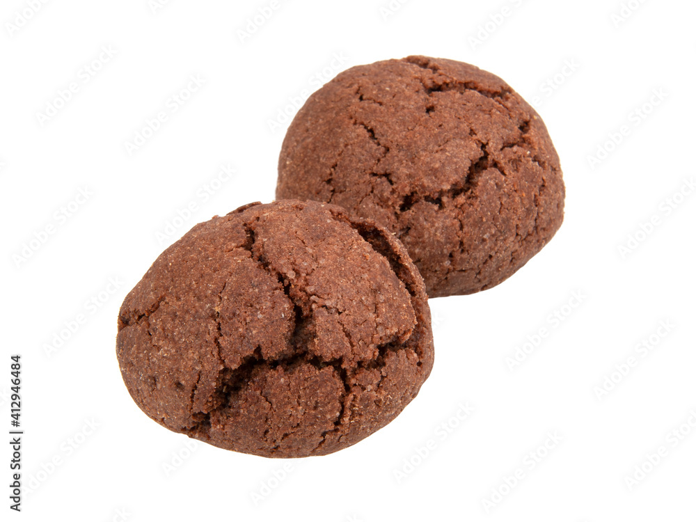 Yummy cocoa chocolate cookies isolated on the white background Yummy cocoa chocolate cookies isolated on the white background