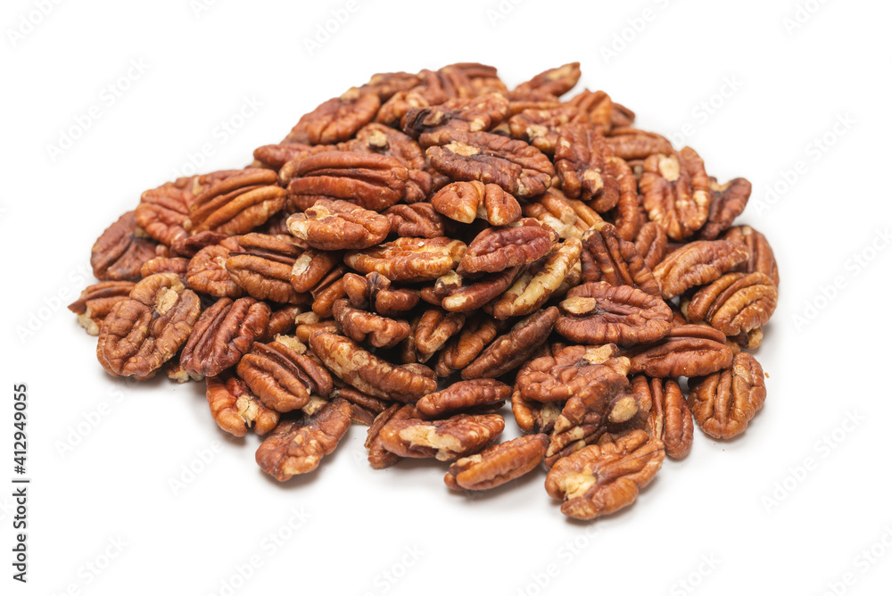Pecan-nut isolated on white background. Top view. Pecan-nut isolated on white background. Top view.