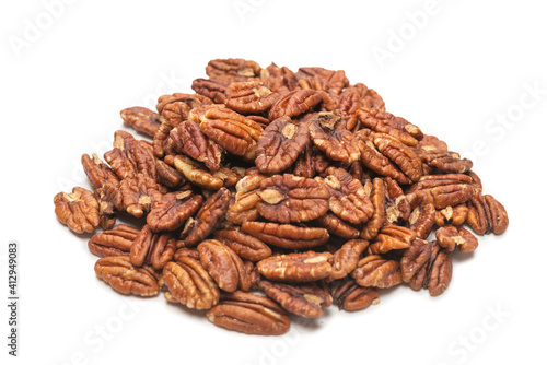 Pecan-nut isolated on white background. Top view.