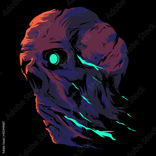 Blue eye skull head illustration logo design