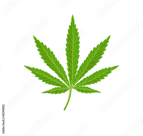 Cannabis leaf icon. Green silhouette indica sativa isolated white background. Herbal medicine herb plant. Natural weed hemp. Addiction smoke drug Illegal narcotic marijuana design Vector illustration