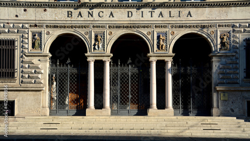 Fototapeta Naklejka Na Ścianę i Meble -  The Bank of Italy operates in the area with branches located in the regional capitals and in some provincial capitals. The Liberty headquarters in Bergamo are beautif