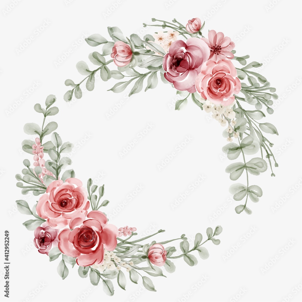 watercolor flower frame with circular border
