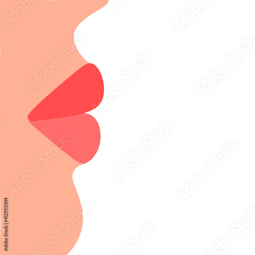 Profile woman face with red plump lips. Lip augmentation with the help of plastic surgery, medicines. Vector illustration with copy space