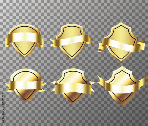 Gold banner ribbons bages. Retro vintage golden badges and labels collection. Festive colorful tag design award