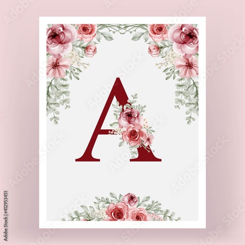monogram decorative A alphabet vintage Floral