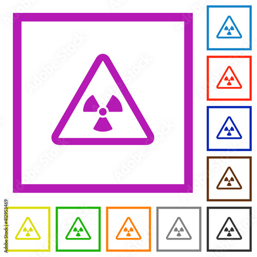 Nuclear warning flat framed icons