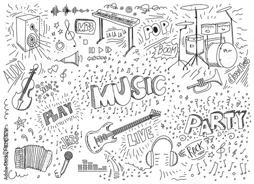 Music hand drawn vector doodles