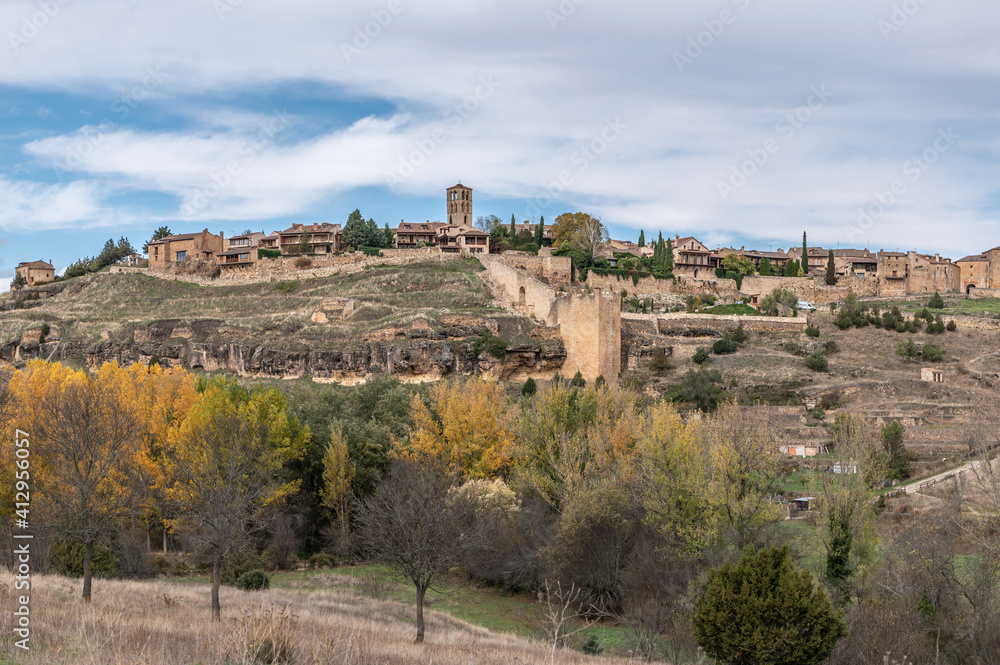 View of the medieval town of Pedraza and its castle in the province of Segovia (Spain)