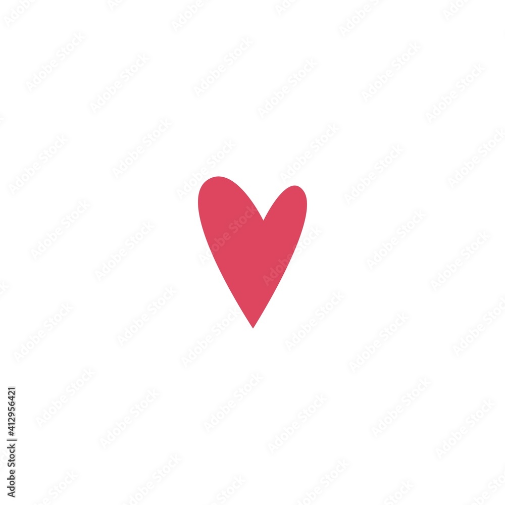 Flat red heart isolated on white background. Love, romantic icon.