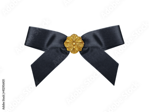 Decorative black silk bow isolated on white background. Design element with clipping path