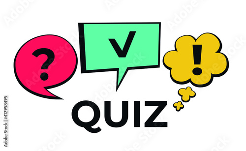 Quiz logo in comic style. Quiz brainy game. Vector illustration