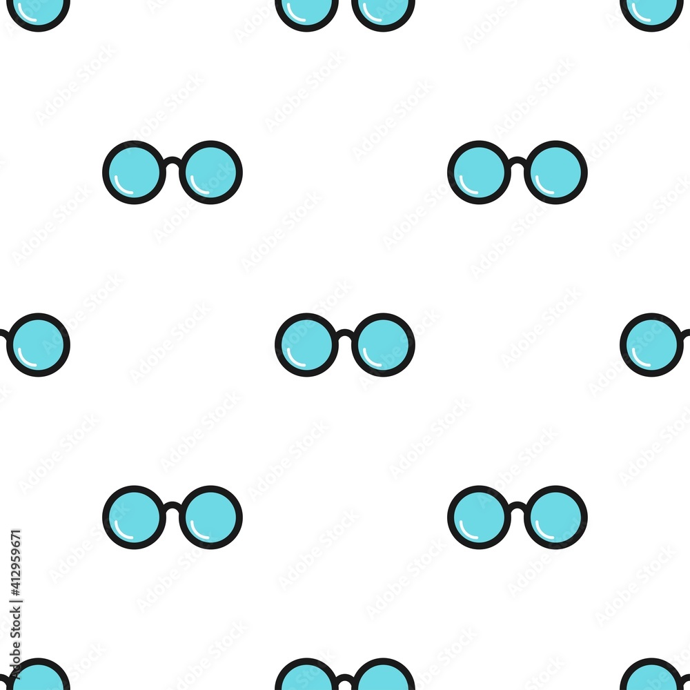 Seamless pattern with blue hipster glasses on white background.