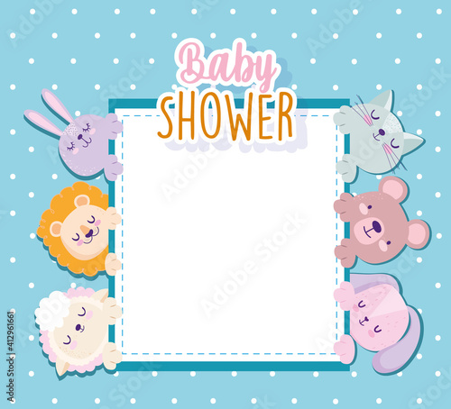 Baby shower cute lion rabbit cat bear sheep invitation card
