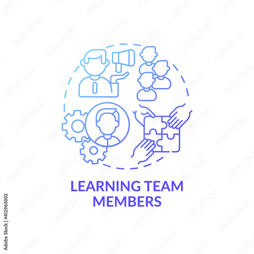 Learning workers in company concept icon. Collaboration skills and productivity of team members idea thin line illustration. Vector isolated outline RGB color drawing Learning workers in company concept icon. Collaboration skills and productivity of team members idea thin line illustration. Vector isolated outline RGB color drawing