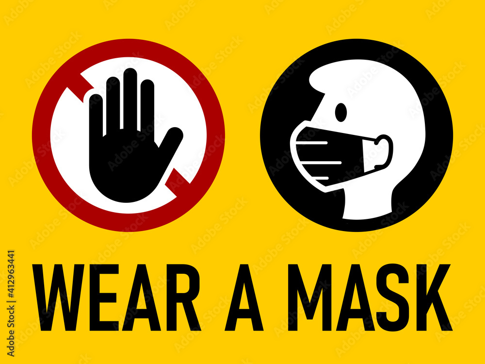 Fototapeta premium Wear a Mask Warning Sign. Vector Image.