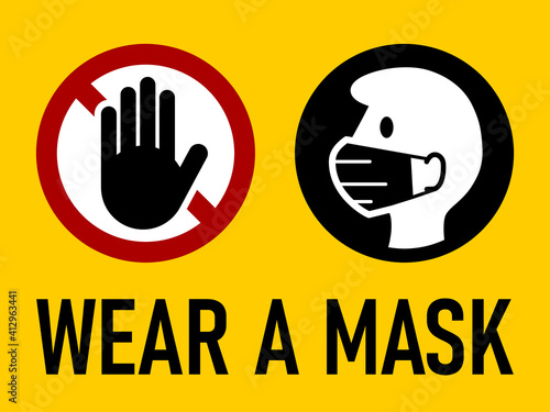 Wear a Mask Warning Sign. Vector Image.