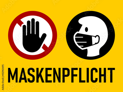 Maskenpflicht ("Face Mask Required" in German) Warning Sign. Vector Image.