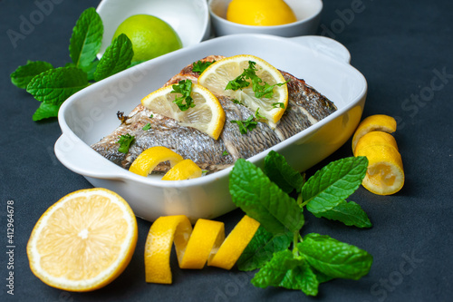 Whole bream with lemon and parsley