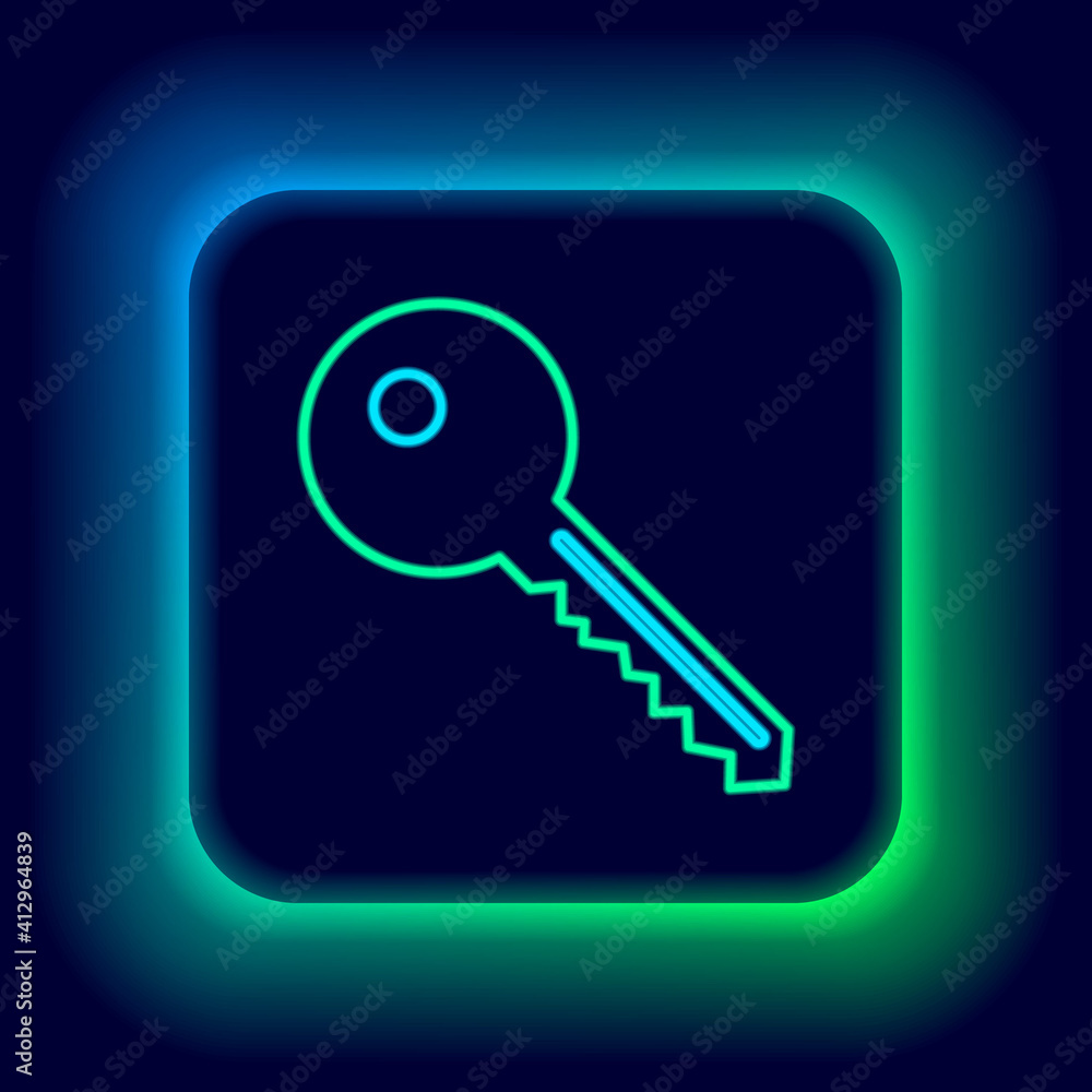 Glowing neon line Key icon isolated on black background. Colorful outline concept. Vector. Glowing neon line Key icon isolated on black background. Colorful outline concept. Vector.