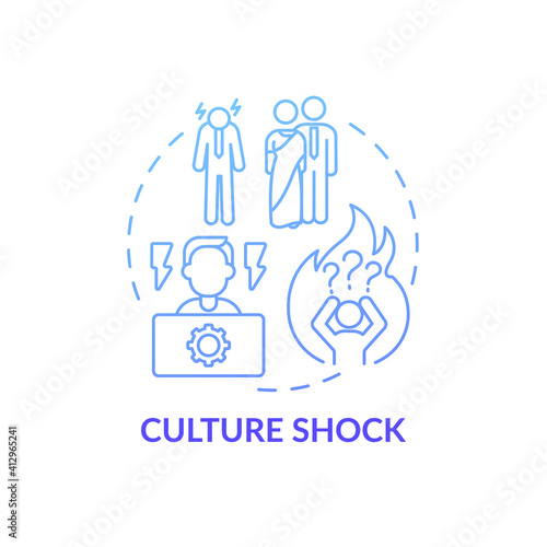 Emotional discomfort and disorientation concept icon. Conflict of old and new cultural norms idea thin line illustration. Vector isolated outline RGB color drawing