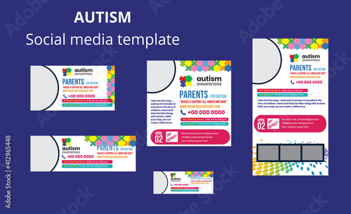 World autism awareness day. autism awareness day social media promotional banner set design template with photo placeholder. colorful puzzles vector background. Health care ,banner or poster of World 