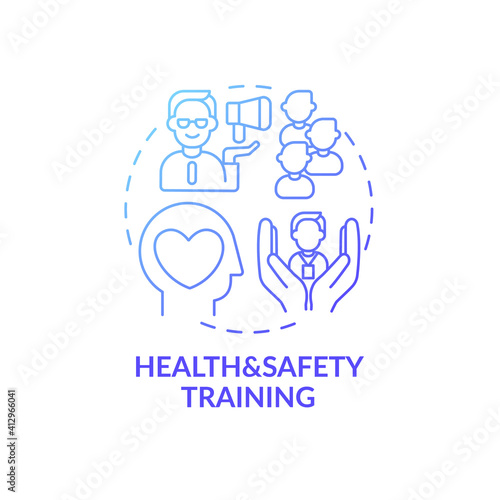 Training of safety and health concept icon. Education providing employers, managers and workers idea thin line illustration. Vector isolated outline RGB color drawing. Editable stroke