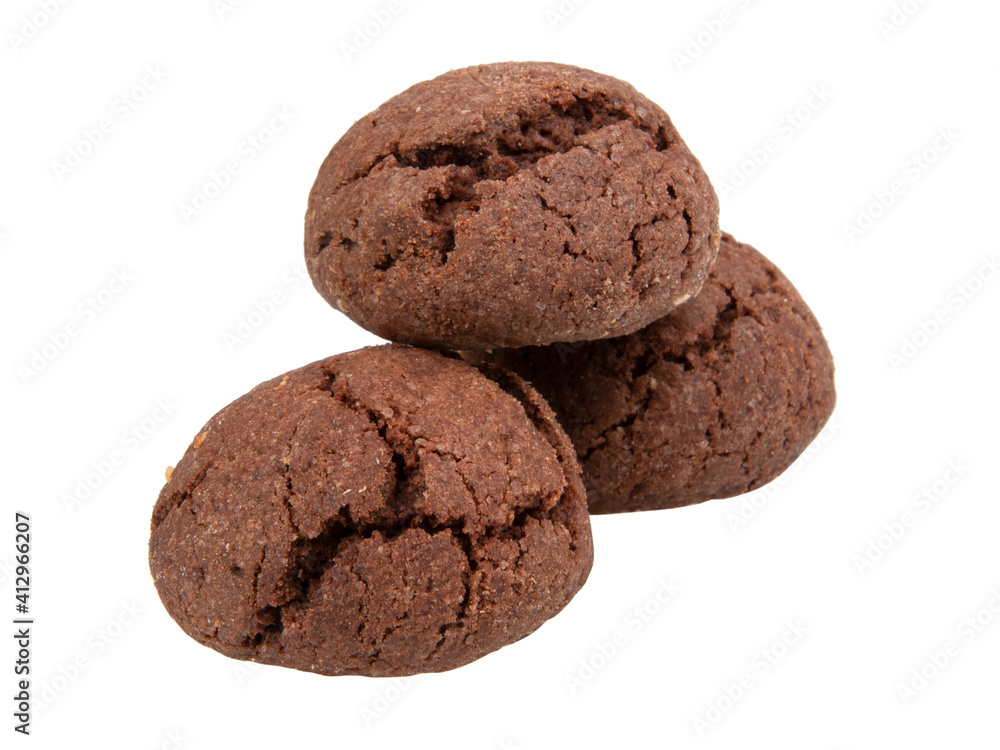 Yummy cocoa chocolate cookies isolated on the white background Yummy cocoa chocolate cookies isolated on the white background
