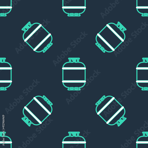 Line Propane gas tank icon isolated seamless pattern on black background. Flammable gas tank icon. Vector. © vector_v