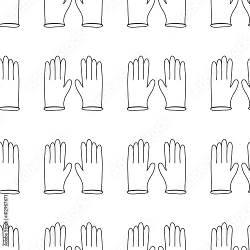 Seamless pattern made from hand drawn latex gloves illustration. Isolated on white background.