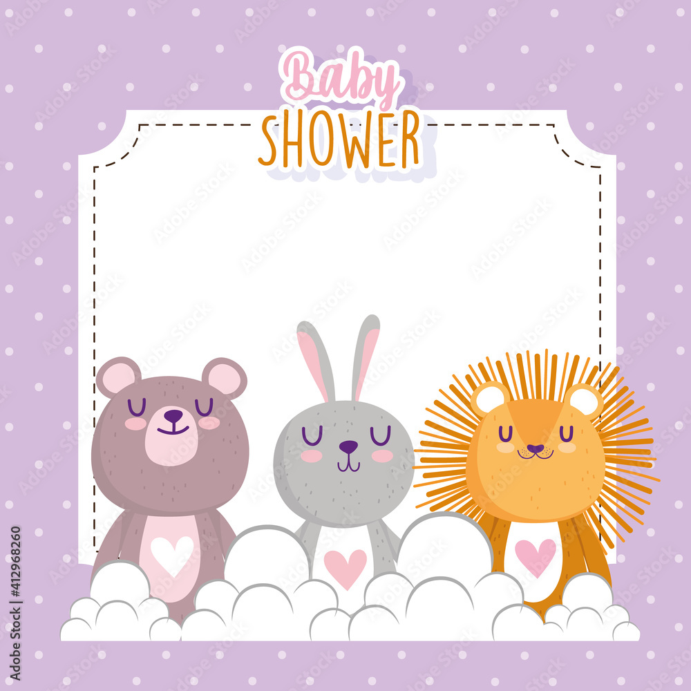 Baby shower cute little lion rabbit and bear invitation card Baby shower cute little lion rabbit and bear invitation card