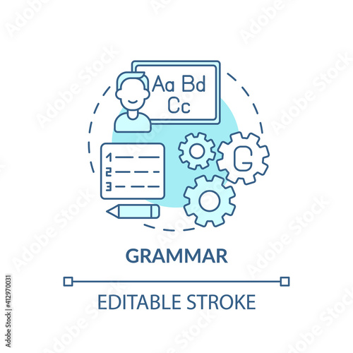 Grammar concept icon. Language learning category idea thin line illustration. Phrases and sentences construction. Principles collection. Vector isolated outline RGB color drawing. Editable stroke