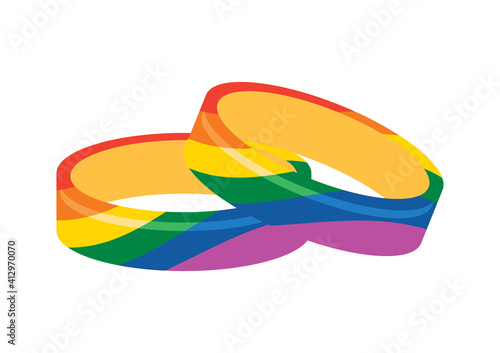 LGBT rainbow wedding rings icon vector. Same-sex marriage support vector. Rainbow rings LGBTQ icon. LGBT wedding rings icon isolated on a white background