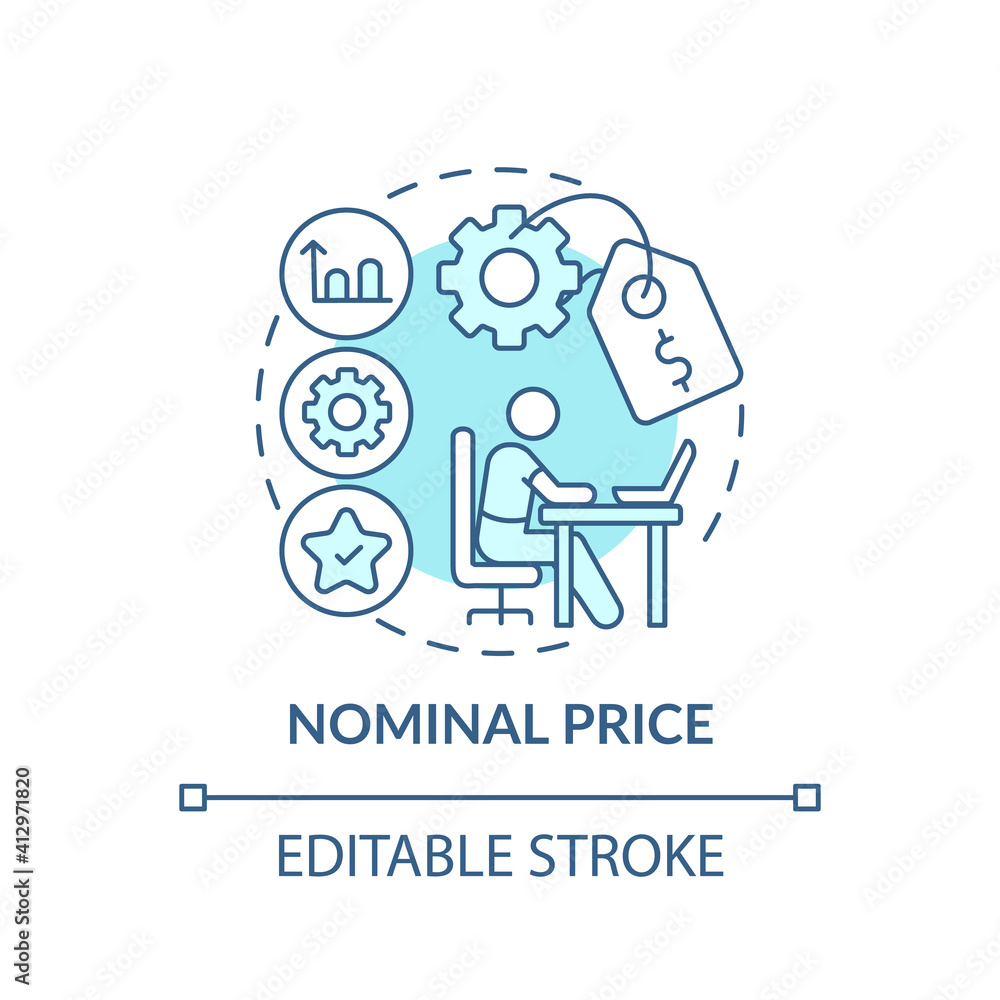 Nominal price concept icon. Online language courses benefit idea thin line illustration. Lower price than for traditional education. Vector isolated outline RGB color drawing. Editable stroke