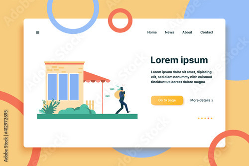 Man breaking into house and robbing it. Burglar, money. Flat vector illustration. Criminal concept can be used for presentations, banner, website design, landing web page