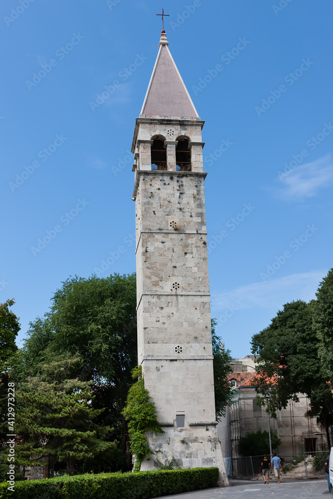 The bell tower of the Benedictine monastery of Saint-Rainier. Split, Croatia