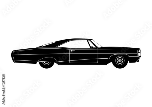 Vintage american car silhouette. Side view. Flat vector.