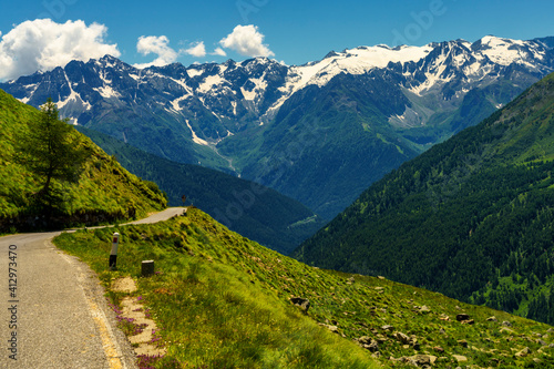 Passo Gavia, mountain pass in Lombardy, Italy, to Val Camonica at summer