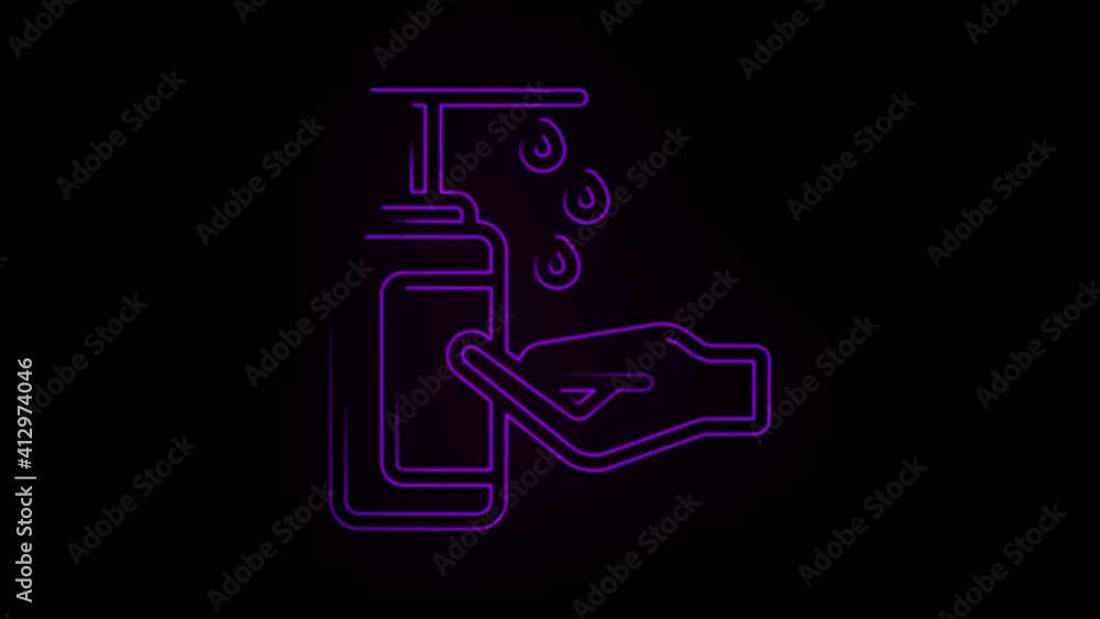 Wash your hand's logo with turn animation and animated outline in purple color with glow effect. 4K 2d animation. Wash your hand's logo with turn animation and animated outline in purple color with glow effect. 4K 2d animation.