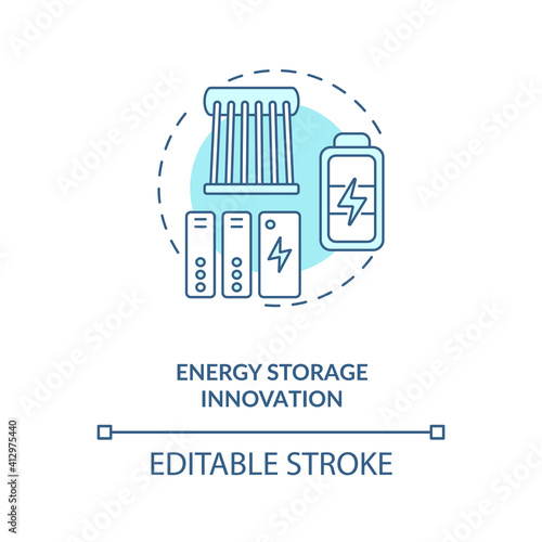 Energy storage innovation concept icon. Methods to store energy for use idea thin line illustration. Electric power sector. Vector isolated outline RGB color drawing. Editable stroke