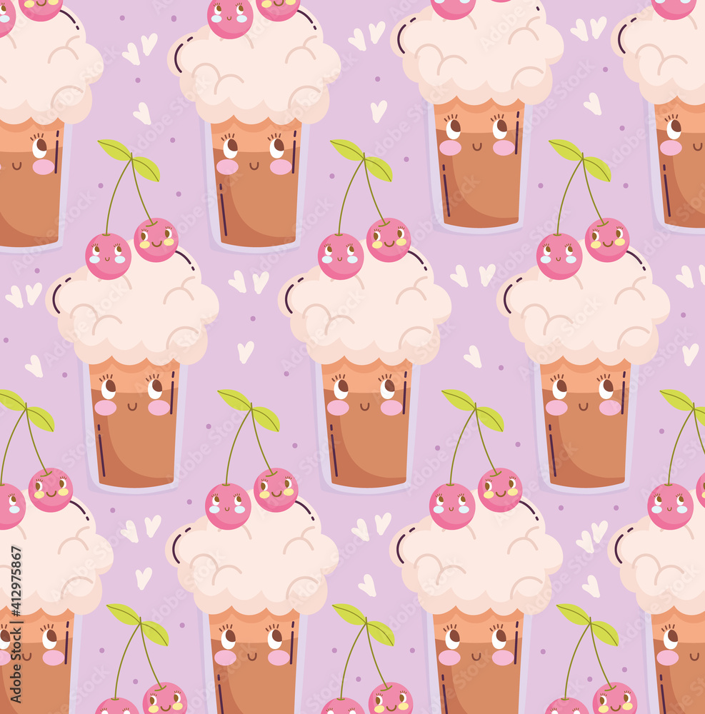 food pattern funny happy cartoon cute smoothies with fruits