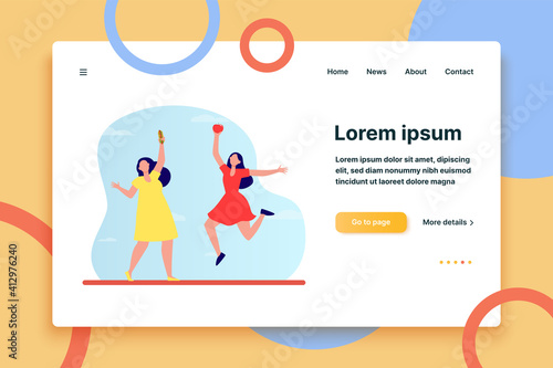 Healthy vs junk food. Fat and slim women holding hot dog and apple flat vector illustration. Healthy eating, unhealthy habit, lifestyle concept for banner, website design or landing web page