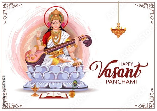 Sarasvati for happy Vasant Panchami Puja of India. vector illustration design