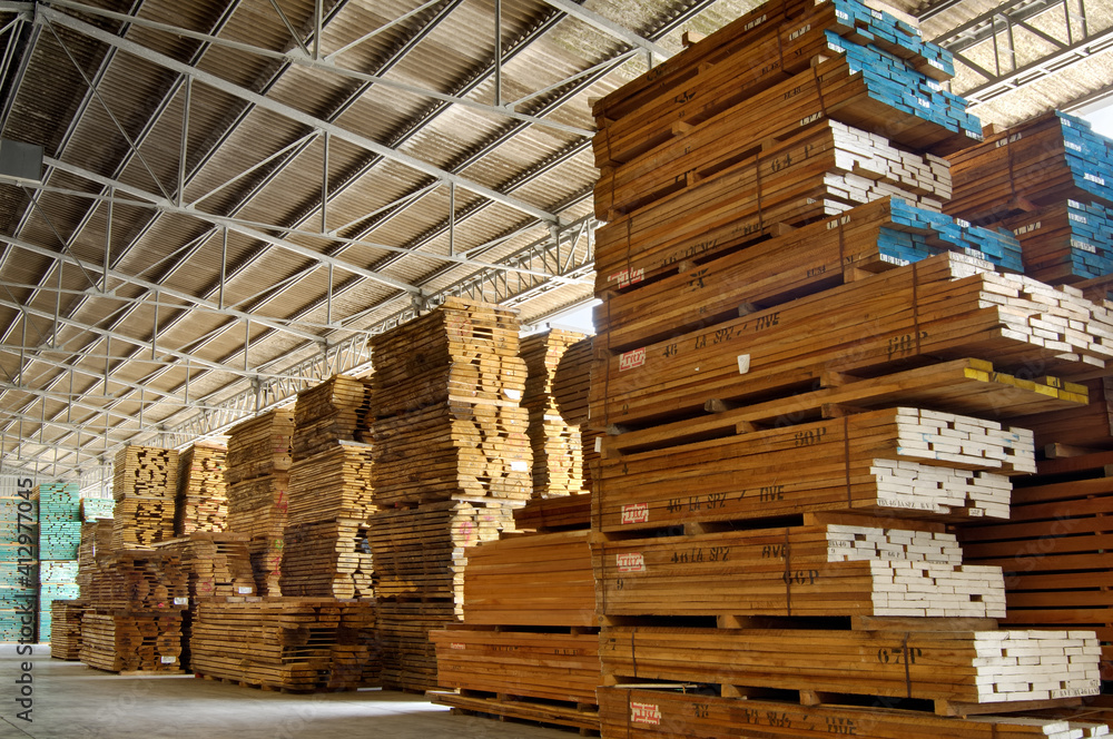 warehouse with various types of timber