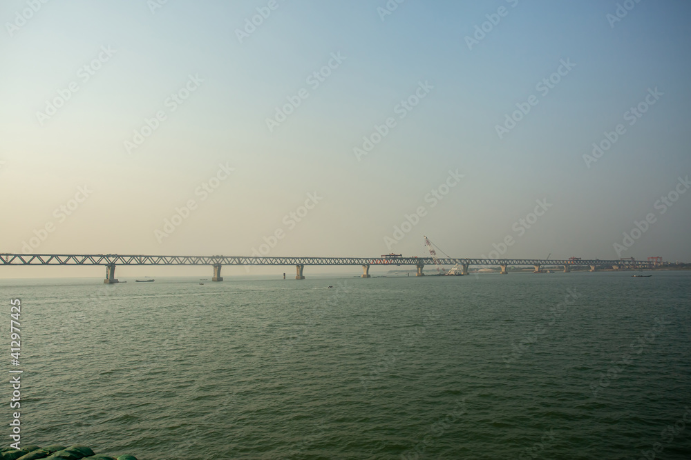 The PADMA Multipurpose Bridge is under constraining working progress can be seen on the river Padma.