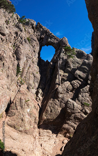 Trou de la Bombe (engl.: Bomb Funnel), a huge hole in a rock face, Quenza, Corse, France