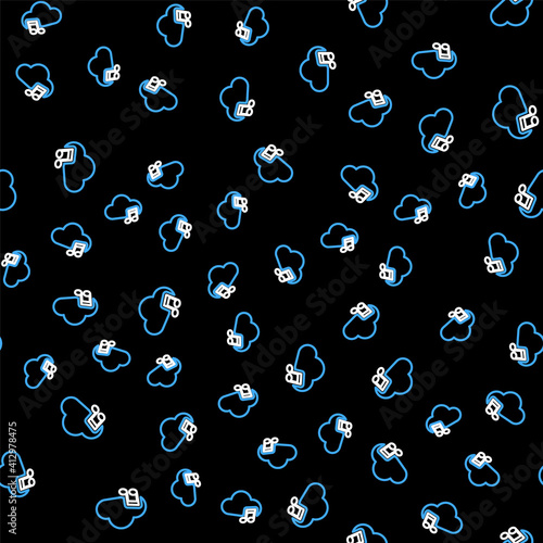 Line Music streaming service icon isolated seamless pattern on black background. Sound cloud computing, online media streaming, online song, audio wave. Vector.