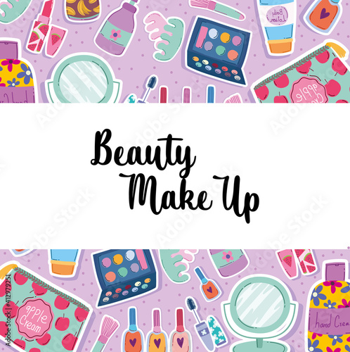 beauty makeup cosmetics icons included cream, mirror, mascara and nail polish
