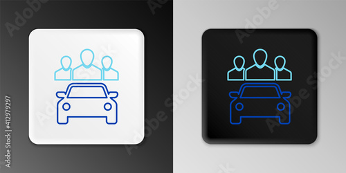 Line Car sharing with group of people icon isolated on grey background. Carsharing sign. Transport renting service concept. Colorful outline concept. Vector.